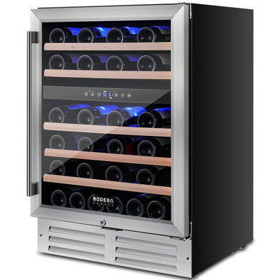 24-Inch Dual Zone Wine Cooler Refrigerator, 46 Bottle Built-In or Freestanding Wine Cellar with UV-Proof Glass Door, Compressor Cooling, 41–72°F Adjustable Temperature, 5.3 Cu.Ft