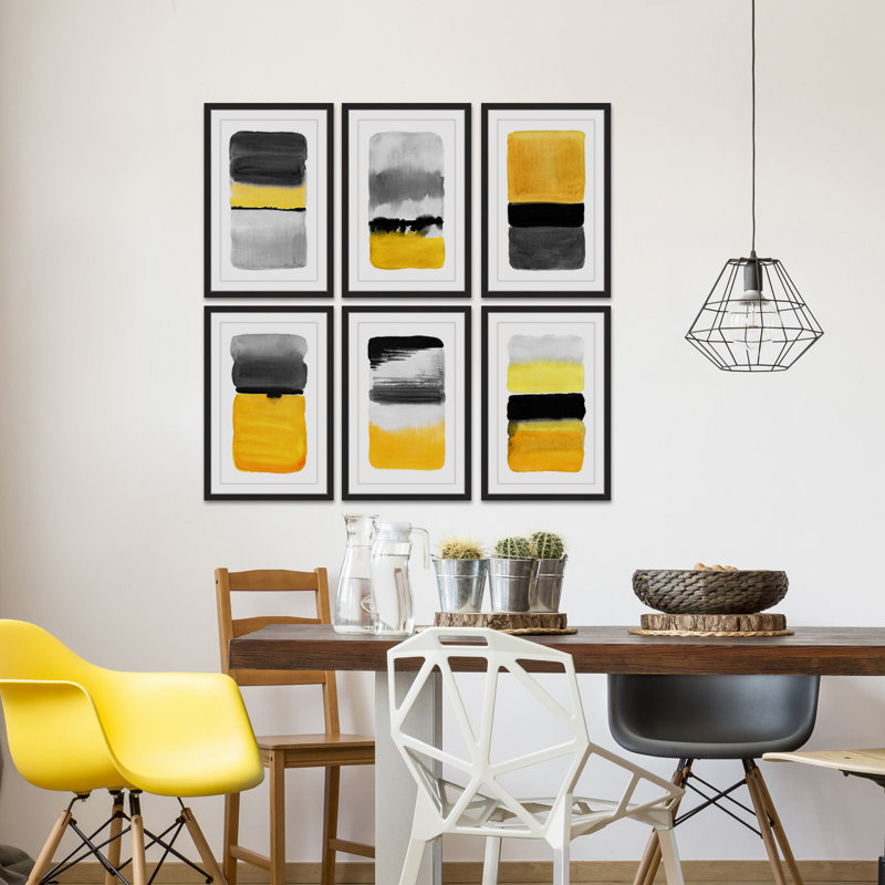 « yellow transitions hexaptych », ensemble de 6 reproductions de peintures à l’aquarelle encadrées
