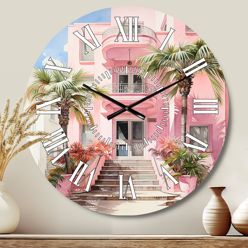 Horloge murale rose rose Miami Artful Facades II, Médium