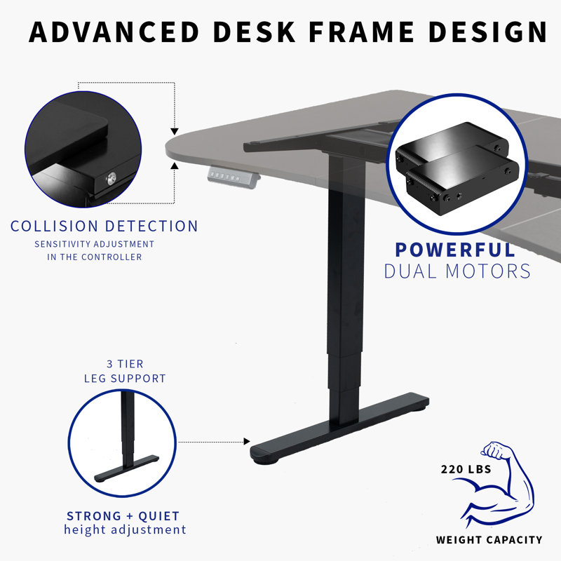 Adjustable Metal Base Standing Desk, Dark Gray/Black