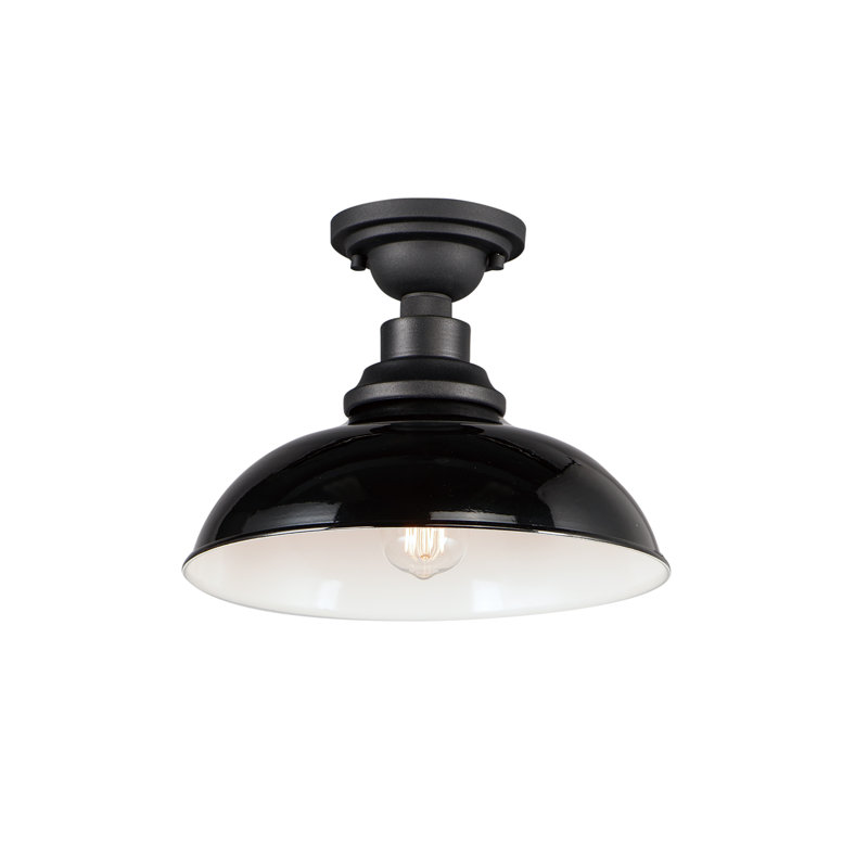 Plafonnier semi-encastré à 1 lumière 12 po Collina, Noir brillant / noir