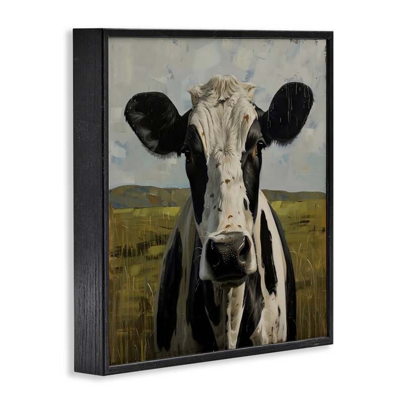 Vache tachetée dans une pâture, estampe numérique, design par LSR Creative Studio, H 17 po x l 17 po