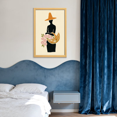 Silhouette abstraite femme avec chapeau et fleurs