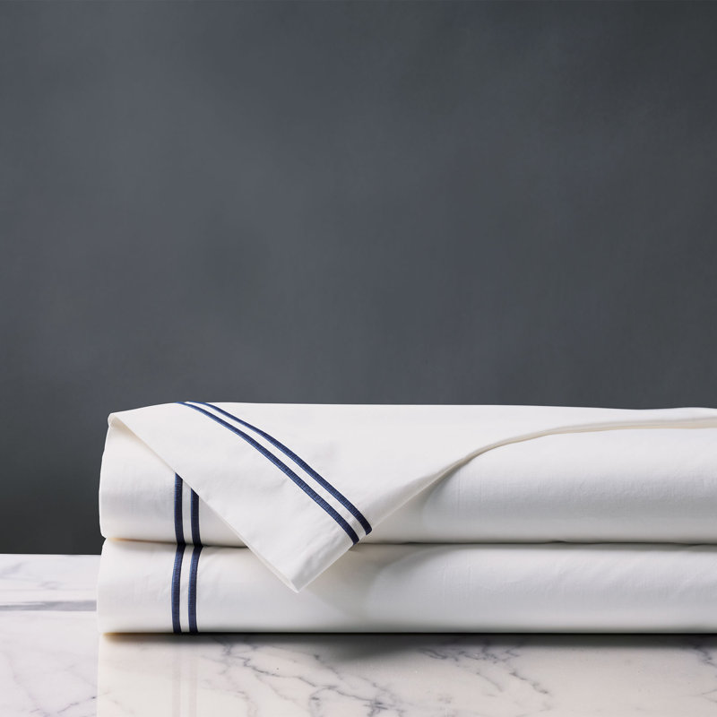 Enzo 100% Cotton Percale Flat Sheet, Navy, Queen Flat Sheet