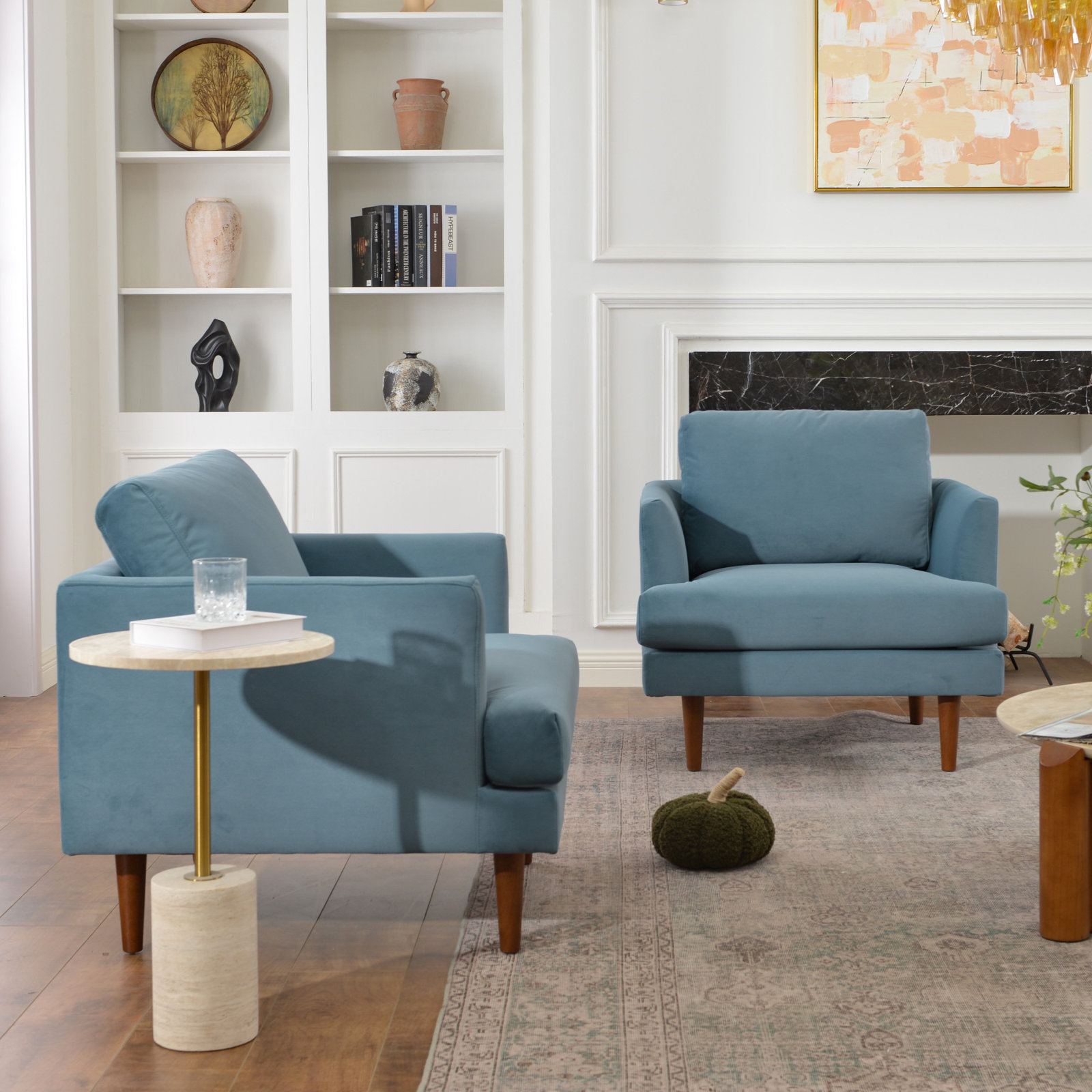 Miller Walnut Armchair, Brown Velvet