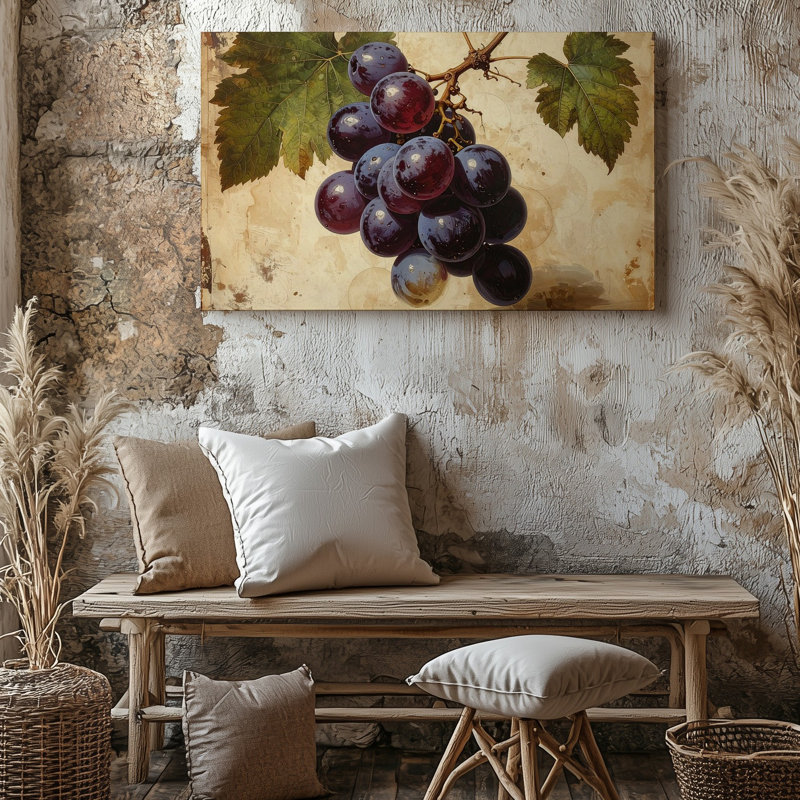 Art mural rétro, grappe de raisin, H 9 po x l 12 po