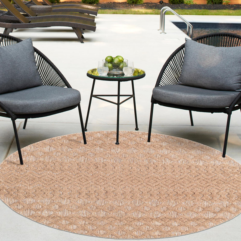 Groce Geometric Indoor / Outdoor Rug, Round 5'3"