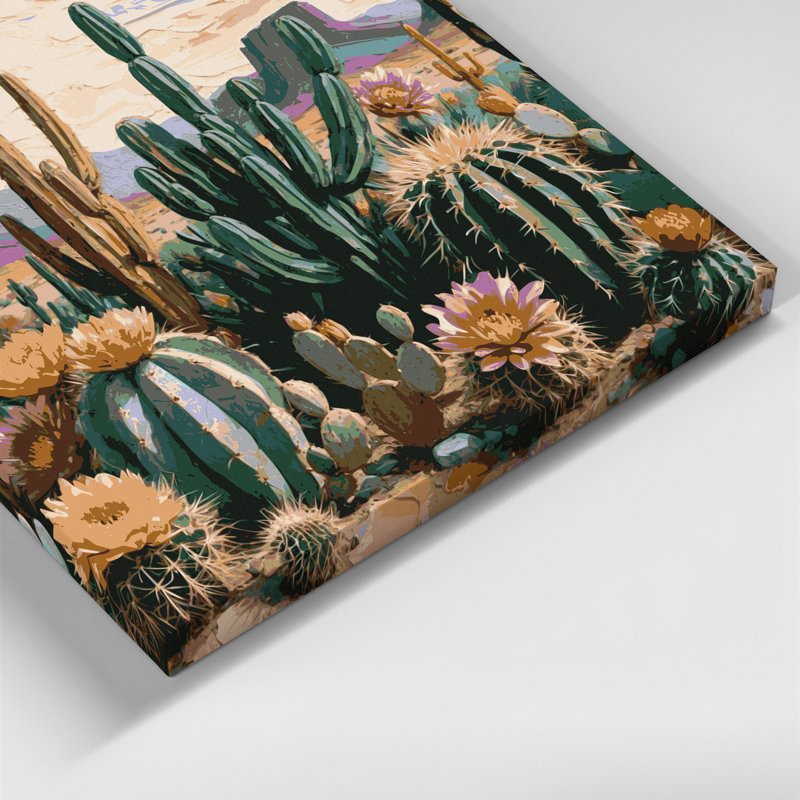 Southwestern Patterns Cactus Motif 204 Grey Canvas Wall Art, 12" H x 12" W