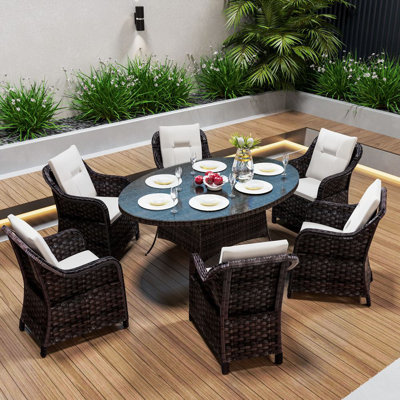 Ensemble repas pour 6 personnes avec table ovale et coussins inclus