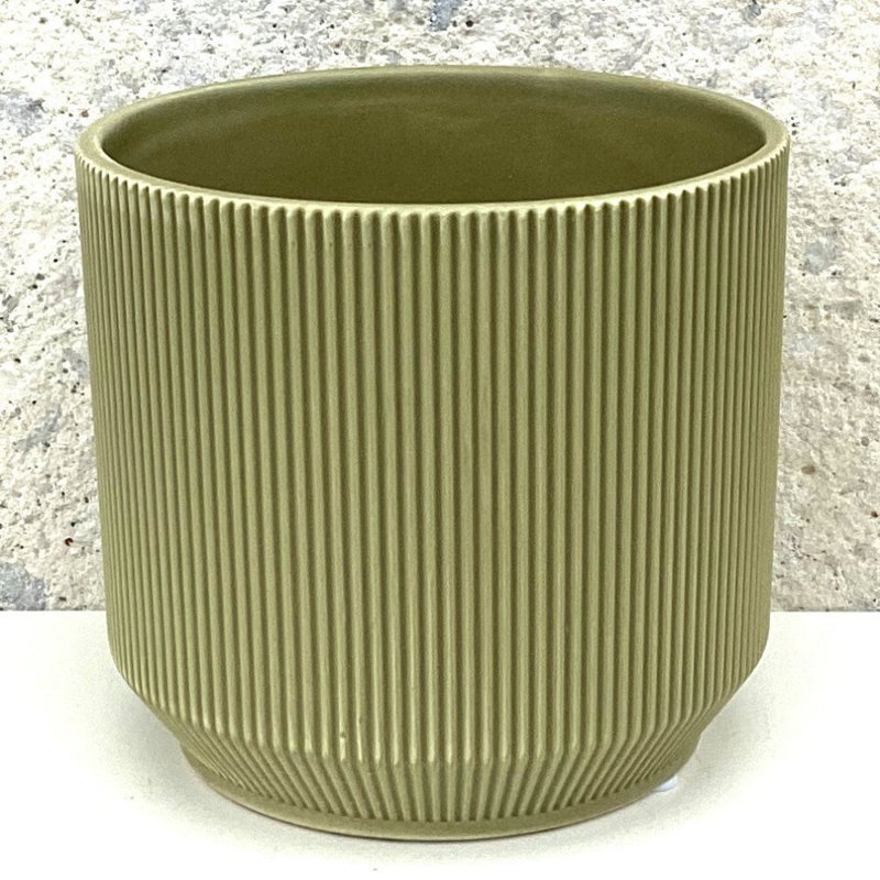 Matte Green Ribbed Planter, Green