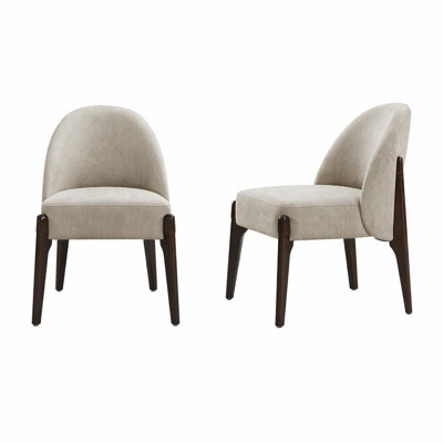 Oslo Contemporary Modern Chenille Upholstered Beech Wood Dining Side Chair in Taupe