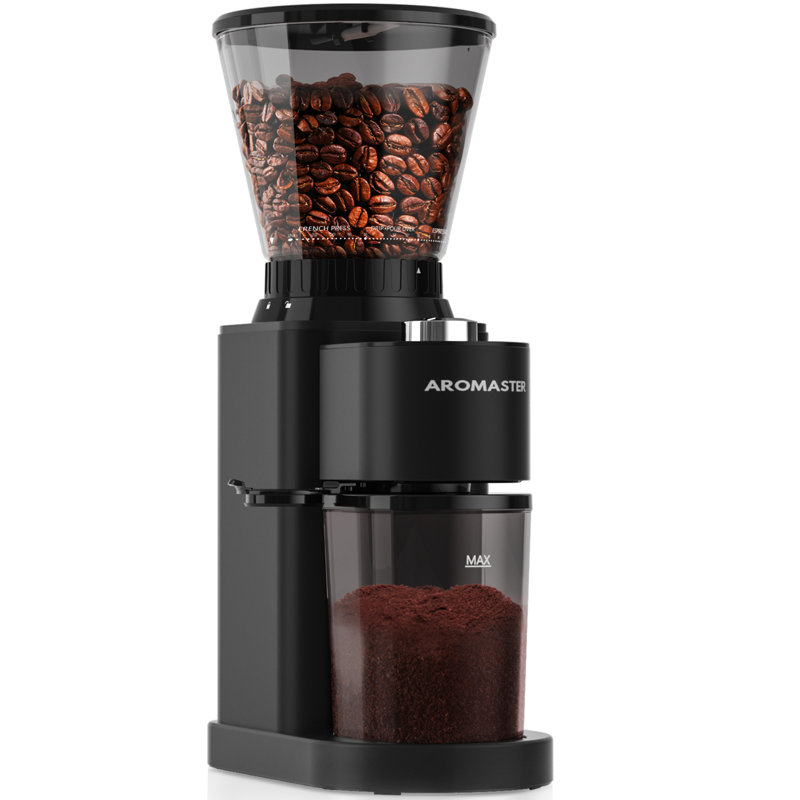 Aromaster burr coffee grinder, stainless steel coffee bean grinder, 48 grinding settings, espresso/drip/pour/cold coffee/French publishing house