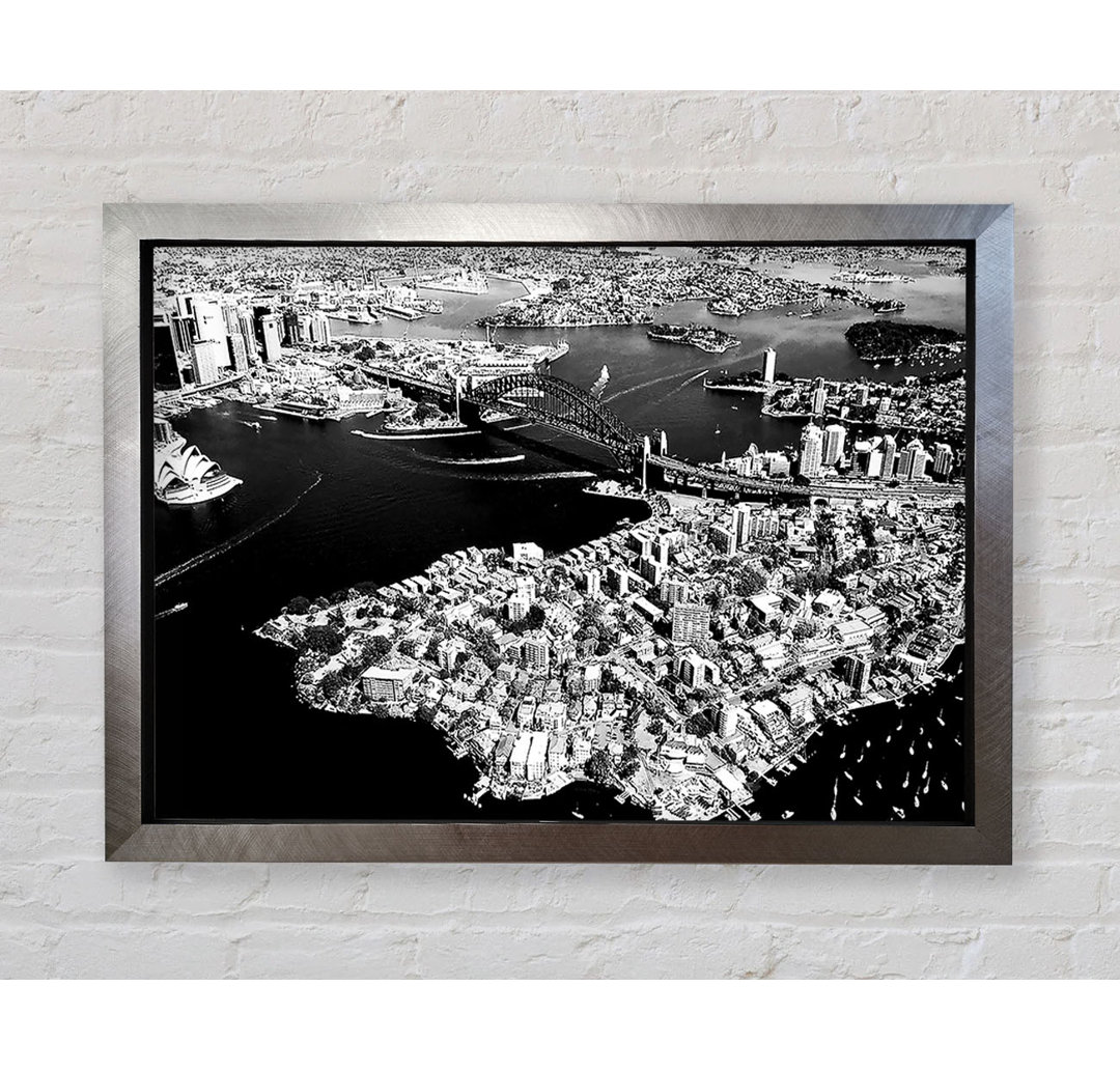 Sydney Harbour Bridge Ariel View B N W - Einzelbildrahmen Kunstdrucke