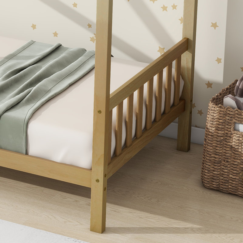 Reigle House Bed with Headboard & Wooden Frame, White Oak