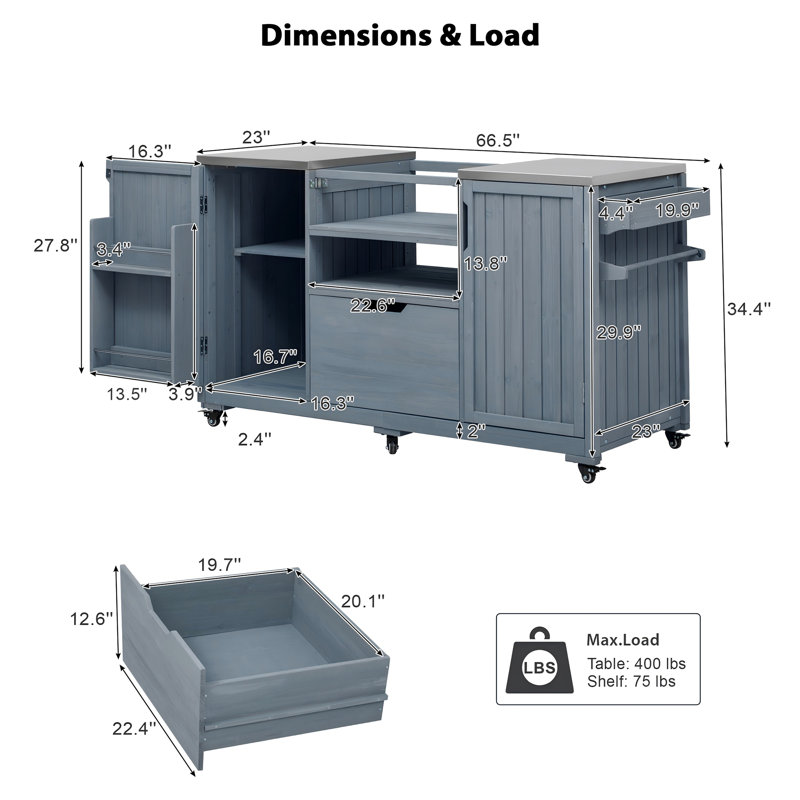 Outdoor Kitchen Island for Big Green Egg Grills, Gray/Blue