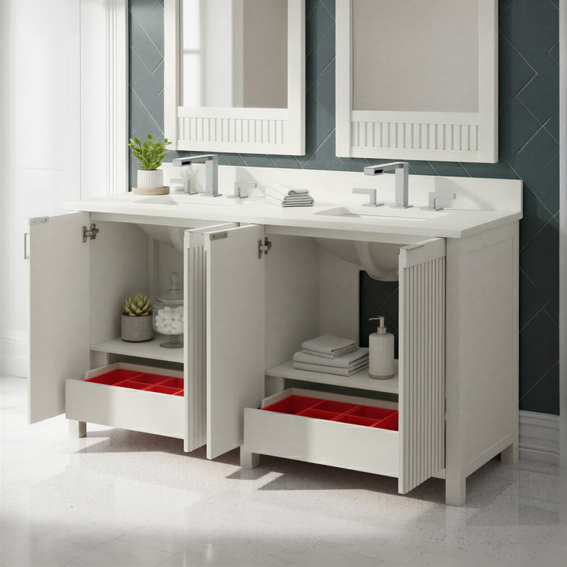 Through Lines 60" Double Bathroom Vanity, White