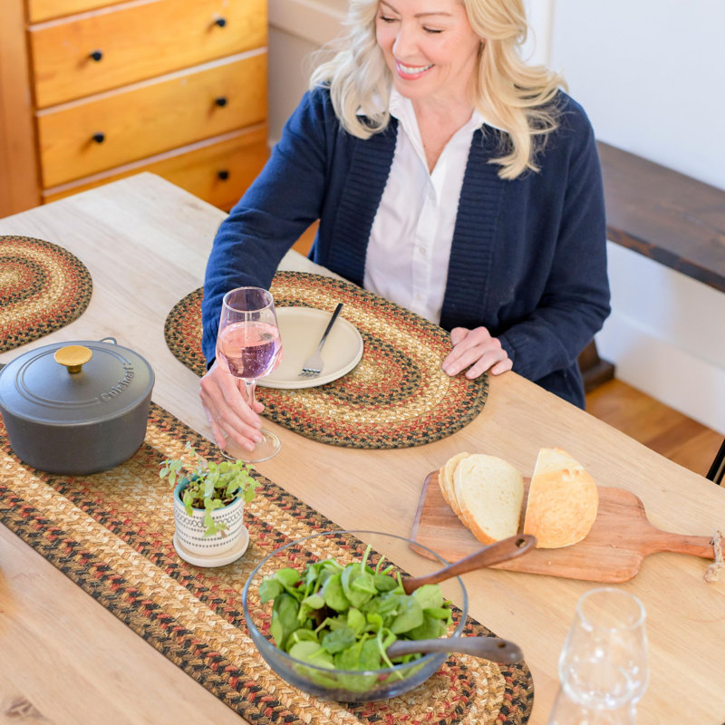 Chemin de table d'intérieur tressé en jute de qualité supérieure Kimmel, taille 11 po x 36 po, Russett, 11 po x 36 po ovale