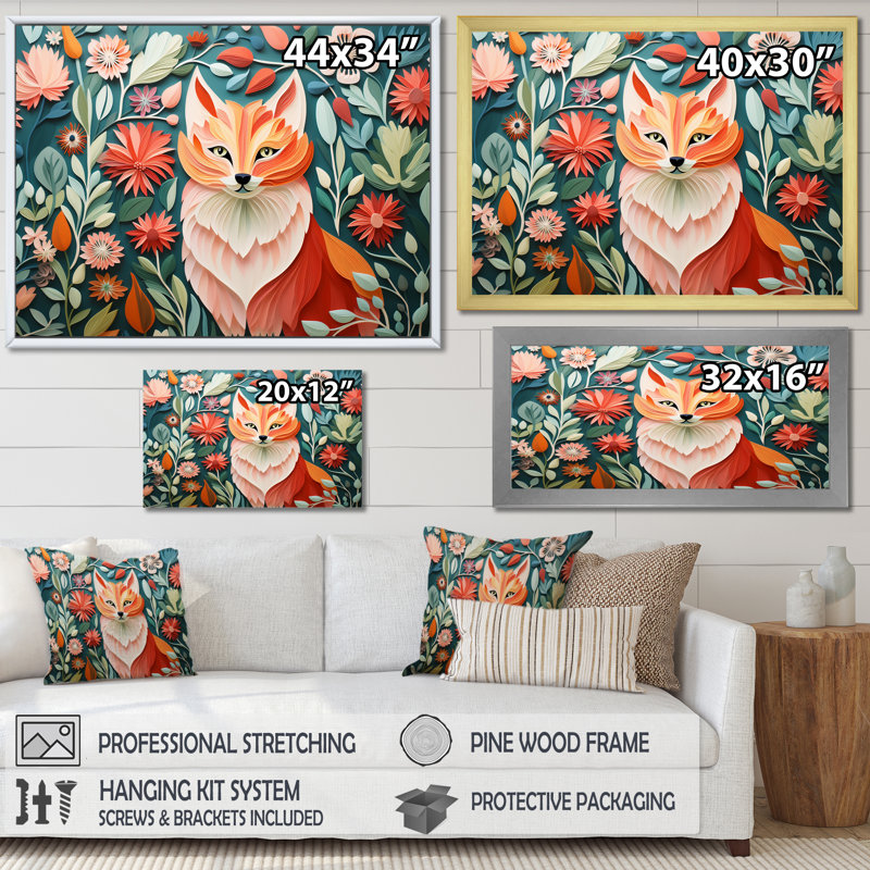 Art mural orange et renard orange dans un matelas II - renard, Cadre de coin blanc fermé, H 30 po x l 40 po x P 1,5 po