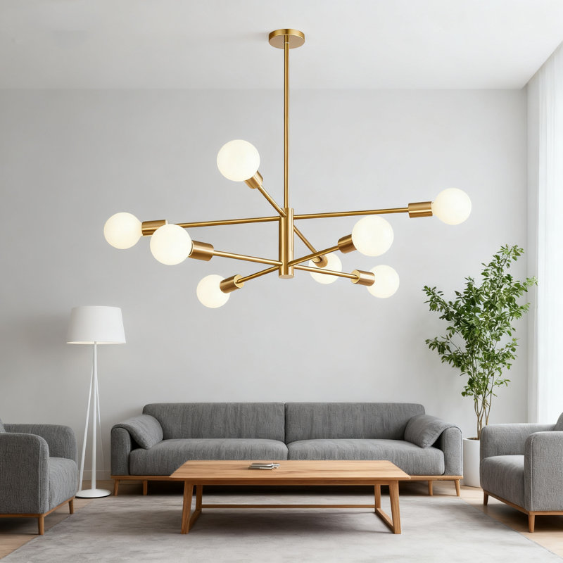 Plafonnier 8 lumières Spoutnik, lustre Mid-Century moderne à hauteur réglable pour salle à manger, îlot de cuisine et salon