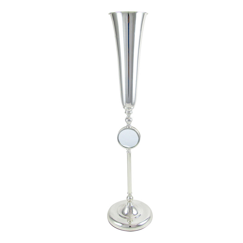 Large Silver Decorative Metal Table Vase with Reflective Mirror