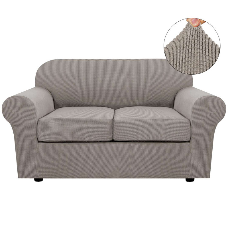 Housses de canapé extensibles 3 pièces lavables à la machine avec 2 housses de causeuse pour coussins de salon 1 housse de base et 2 housses de coussin en tissu jacquard plus épais