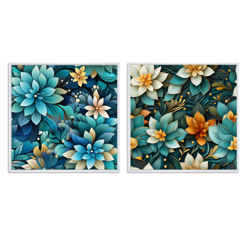 Vienna - Ensemble de 2 collages floraux carrés, Cadre flottant blanc, H 30 po x l 61 po