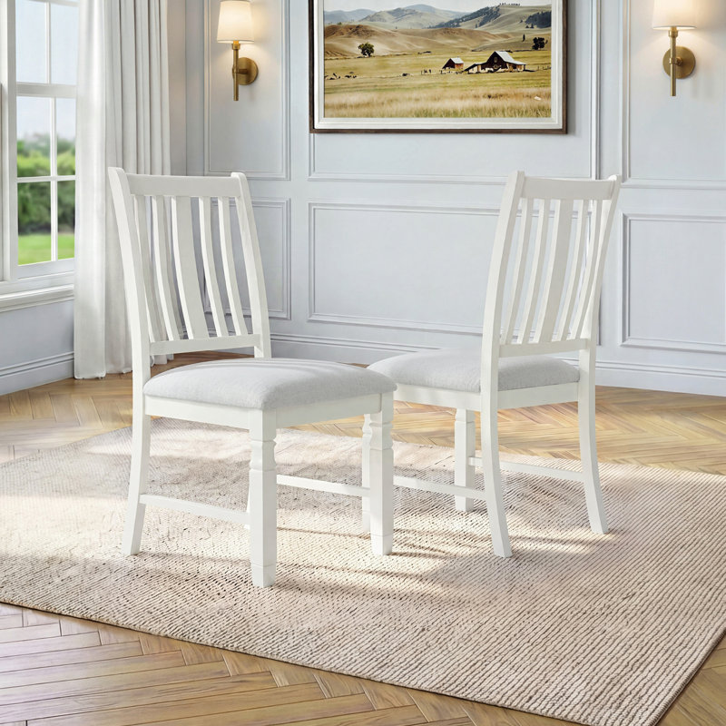 Chaises de salle à manger rembourrées en bois avec design à lattes (ensemble de 2), Gray&White, Gray&White, White