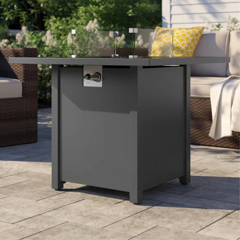 30" Metal Fire Pit With Smoked Glass Lid, Gray