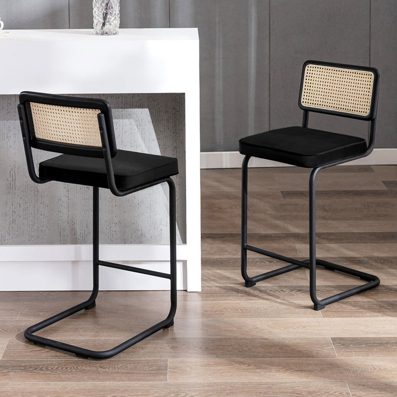 Tabouret de bar 26 po Marlow, Velours noir / cadre noir, 2, Hauteur du siège de 26 po