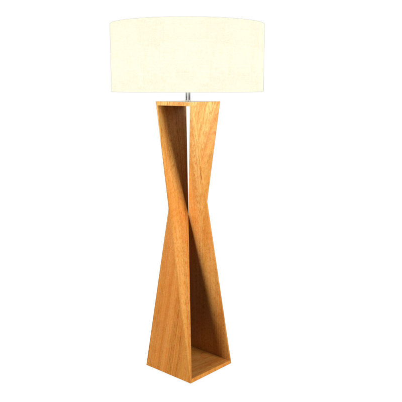 Louro Freijo Natural Wood Veneer Floor Lamp with Linen Shade