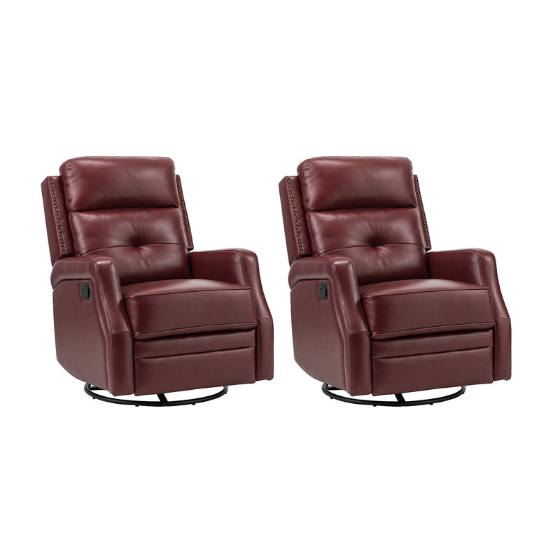 Rudisill Transitional Genuine Leather Swivel Rocker Manual Recliner(Set of 2), Burgundy Genuine Leather