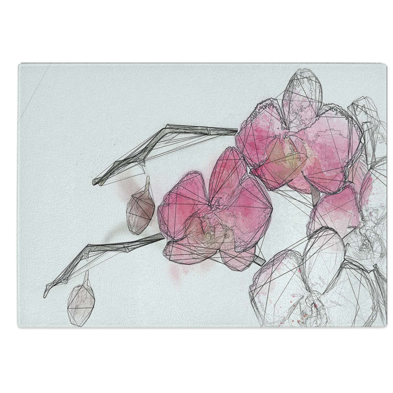 Glass Hot Pink Orchids in Abstract Chopping Board, 39 cm W x 28.5 cm L