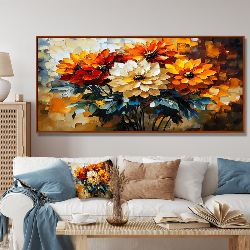 Abstrait orange Dahlia Glow V - art mural sur toile Dahlia, H 30 po x l 40 po, Toile tendue, Ne s’applique pas