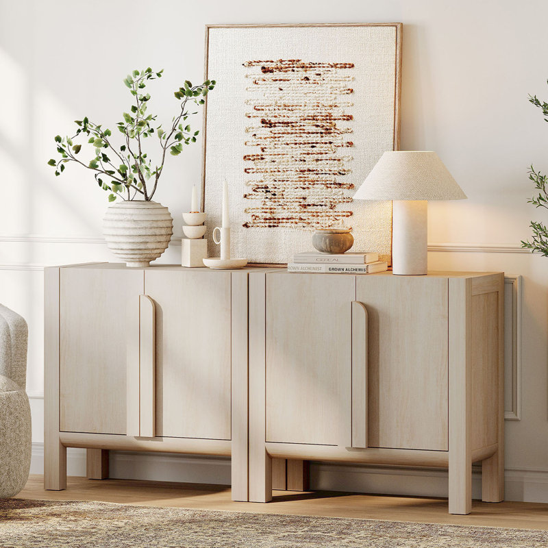 Table d'appoint WAMPAT 63'' L avec 4 portes et tablette réglable, grande table de rangement avec placard fermé pour salon, chambre et entrée