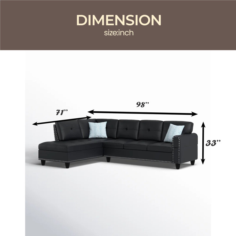 Canapé modulaire en L en similicuir avec rangement et porte-gobelets 2 pièces, Noir