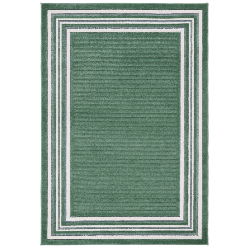 Brysin Striped Machine Woven Power Loom Polypropylene Area Rug in Ivory/Green, Rectangle 4' x 6'