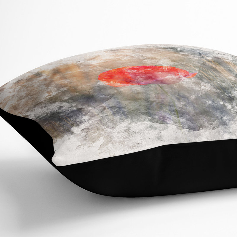 Poppy Flower Watercolour Cushion with Filling, 40cm H x 40cm W x 15cm D, Black