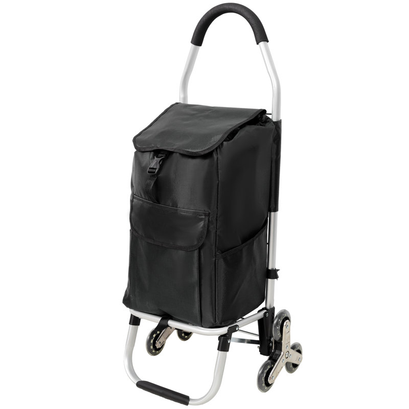 Chariot d'escalade avec roues triangulaires en acier inoxydable, chariot noir pliable avec sac Oxford imperméable amovible