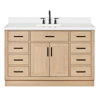 Thornaby 54'' Solid Wood Single Bathroom Vanity with 1.5'' White Quartz Top Sink