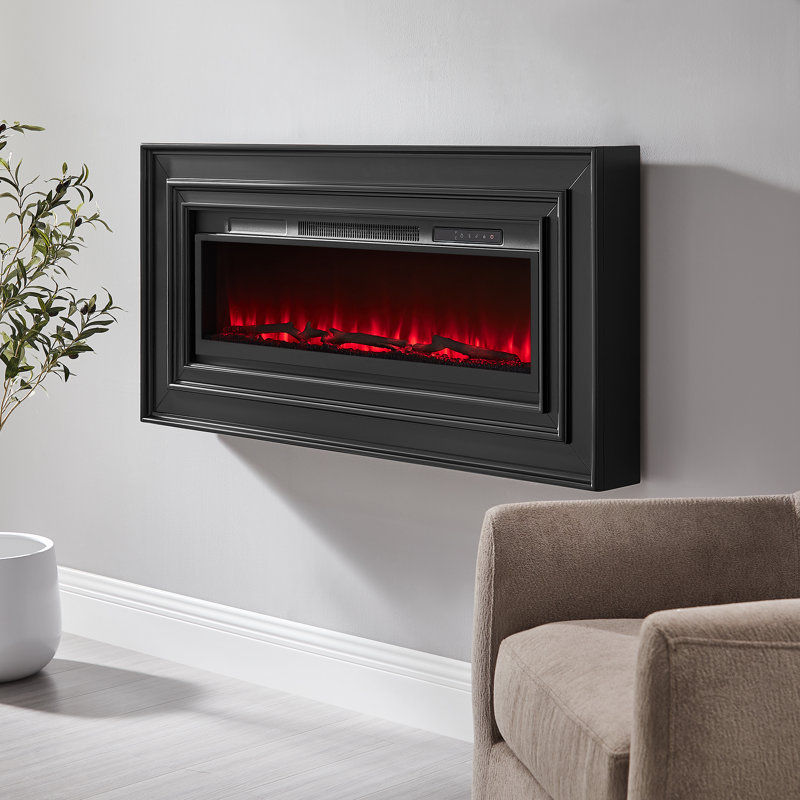 Wall Mounted Electric Fireplace Console, Fully Assembled, Black