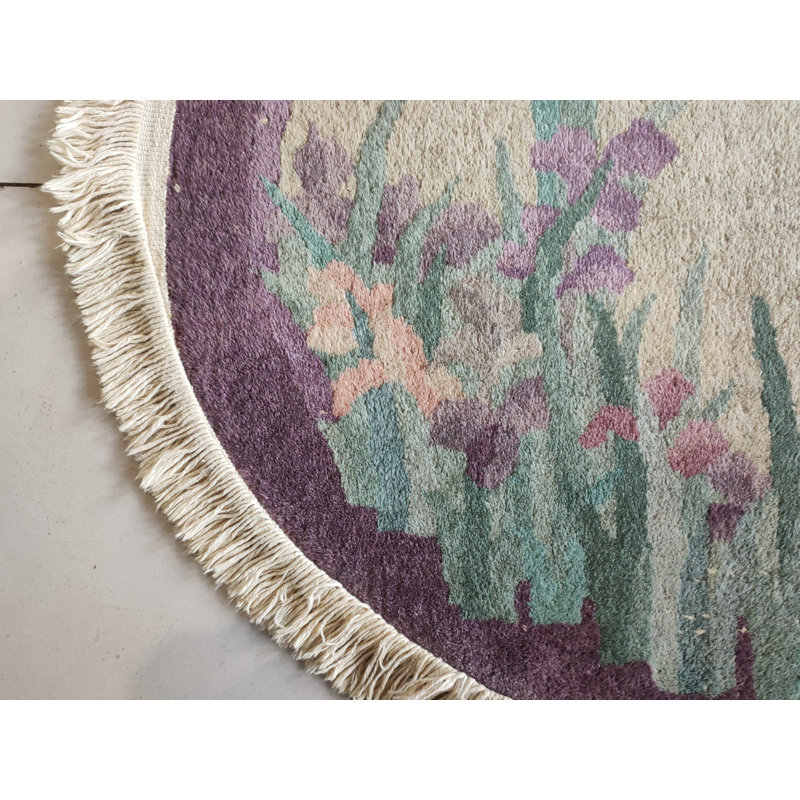 Ivory Antique Open Field Chinese Art Deco Oval Shape Area Rug