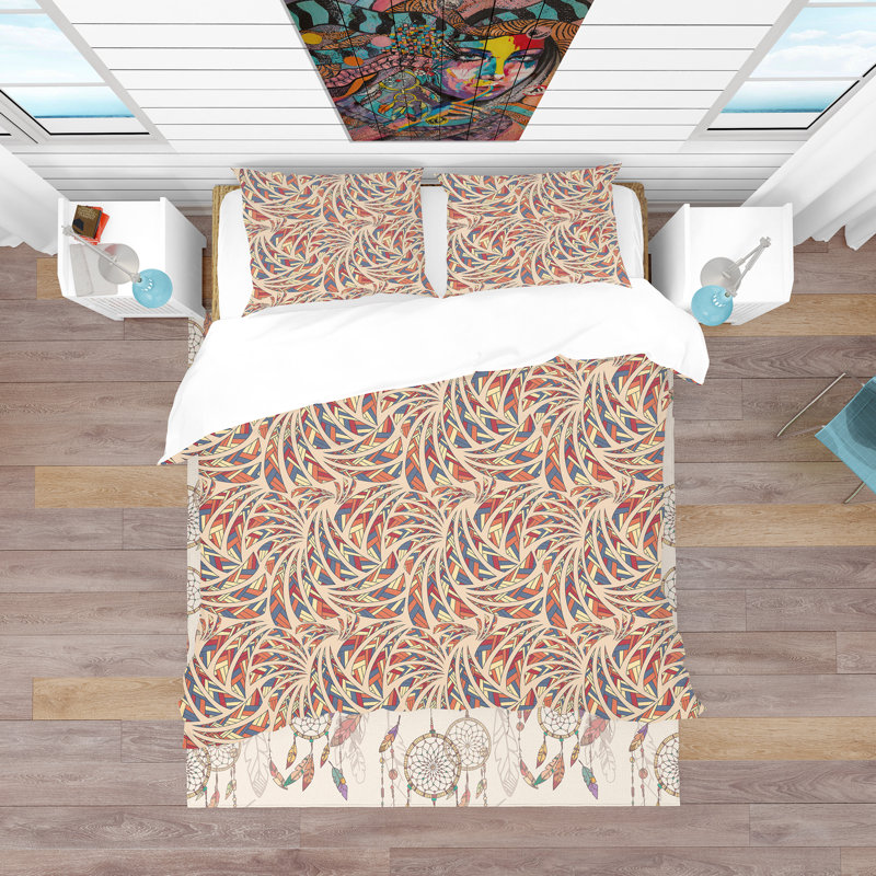 Ensemble de housse de couette bohème et éclectique, Housse simple + 1 taie décorative