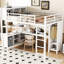 Lit mezzanine en métal robuste avec garde-robe élégante, bureau et rangement, espace confortable blanc-1443598907