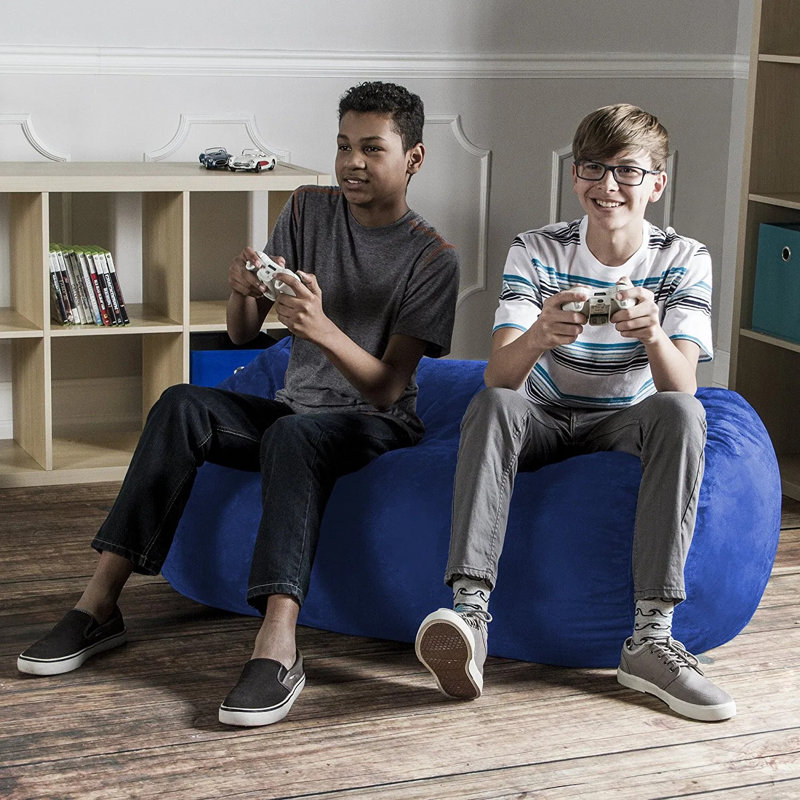 Pouf suspendu avec housse amovible en microfibre, couleur bleuet, pour 1 adulte ou 2 enfants
