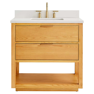 Dayton 36" Woodgrain Vanity With Pure Quartz Top And Ceramic Basin