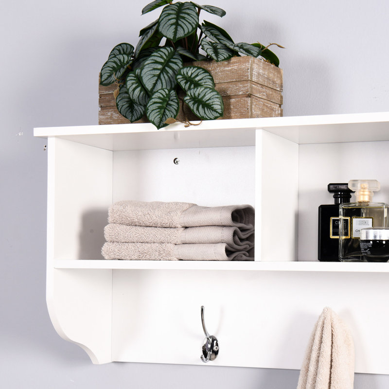 White Entryway Coat Rack With 4 Hooks And Efficient Wooden Storage Shelf Wall Mounted Dependable