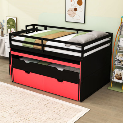 Space-Saving Loft Bed with Built-in Storage Staircase, Pull-out Trundle and Drawers
