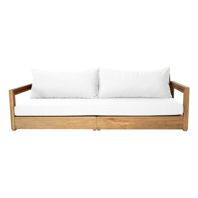 Crelake 107 " W Teak Solid Wood Patio Sofa with Cushions