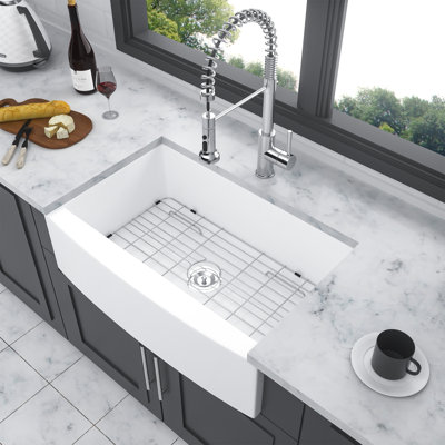 White Farmhouse Sink - 30 Inch White Kitchen Sink Ceramic Arch Edge Apron Front Single Bowl Farm Kitchen Sinks -  Tryimagine, YYCPuu-W1243132014