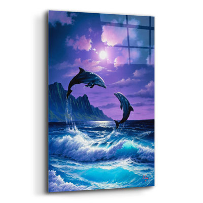 Highland Dunes 'Dolphin Dance' By Anthony Casay, Acrylic Glass Wall Art, 12"X16"